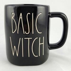 ⭐️2/ $50⭐️ Rae Dunn Black Mug White Large Letters BASIC  WITCH Halloween Festive